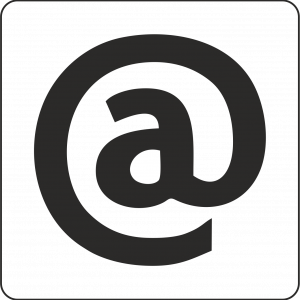 Ikona [at] w kolorze czarnym na białym tle w czarnej kwadratowej ramce