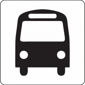 ikona: autobus w kolorze czarnym na białym tle w kwadratowej ramce