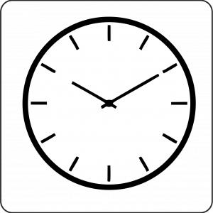 Ikona przedstawiająca zegar w kolorystyce czerni na białym tle w czarnej kwadratowej ramce